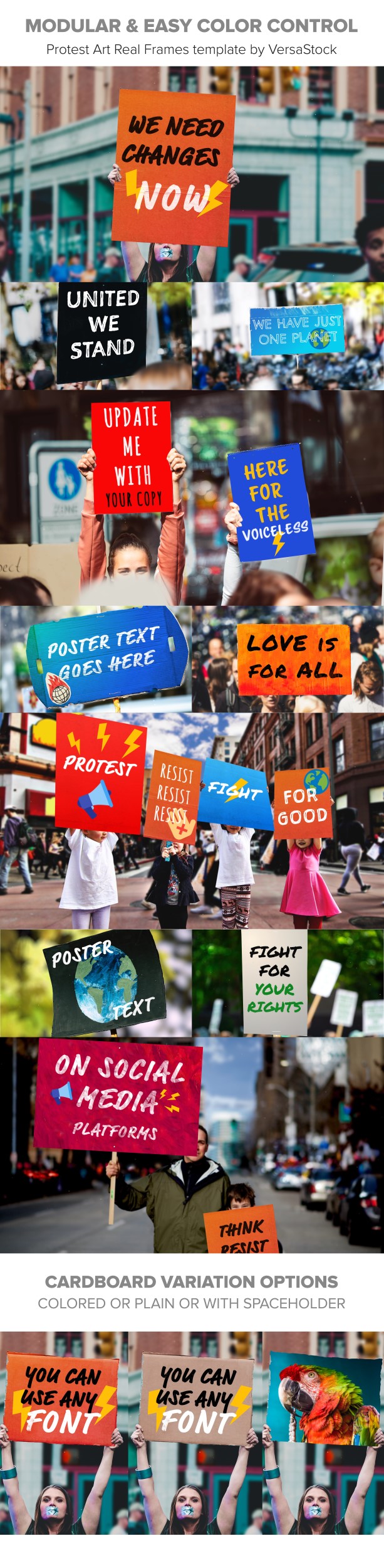Protest art with people on streets and poster photos in various public social events that express movement message with video template on Videohive
