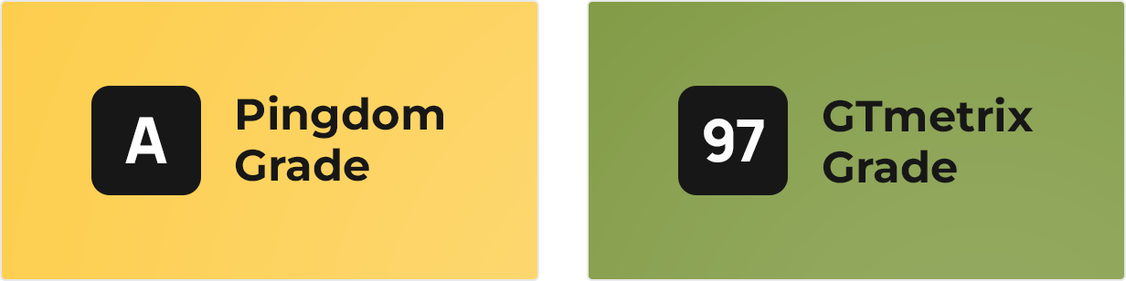 Perfect Pingdom Grade and GTmetrix scores