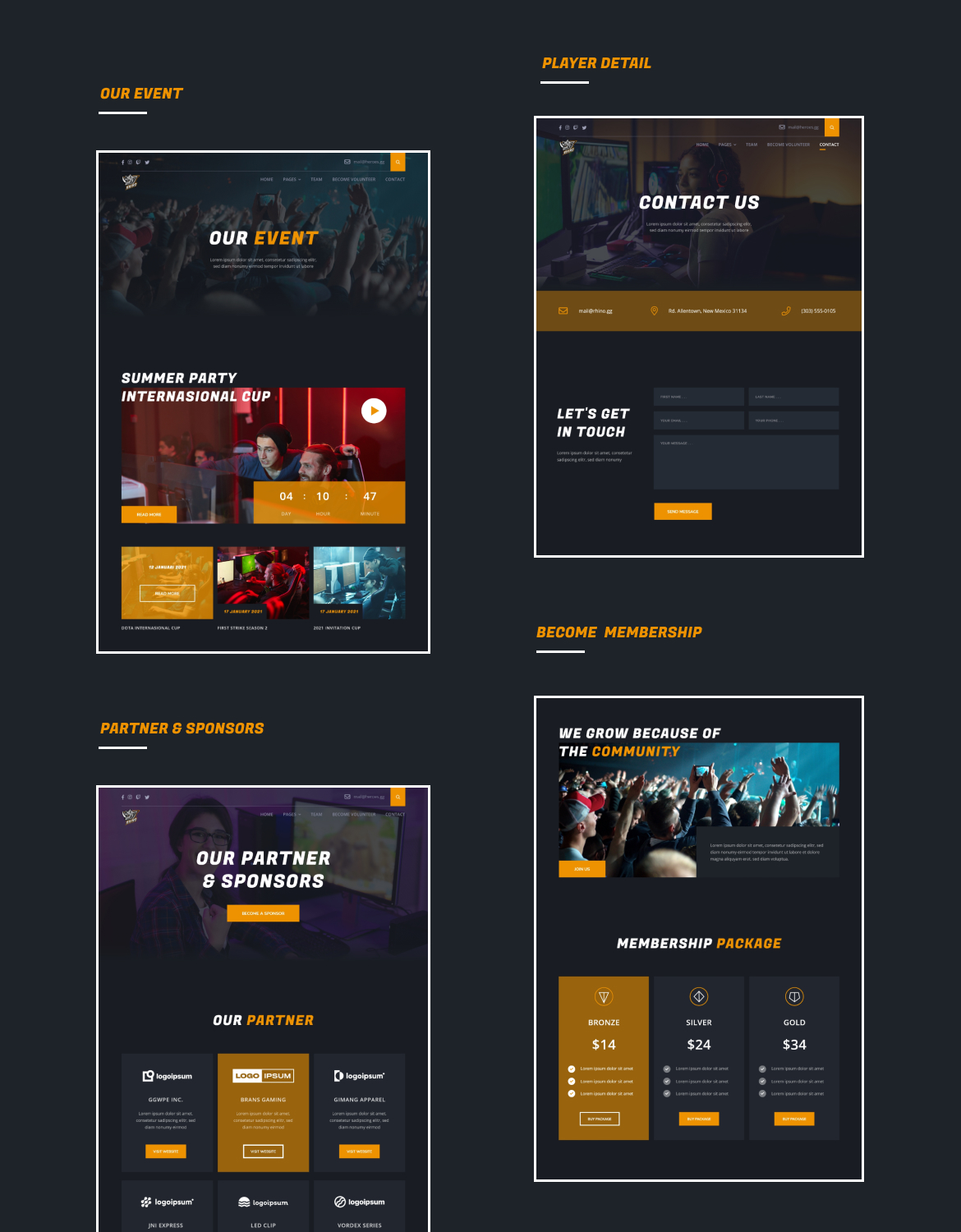 Rhino Team - eSport & Game Events UI Kit - 3