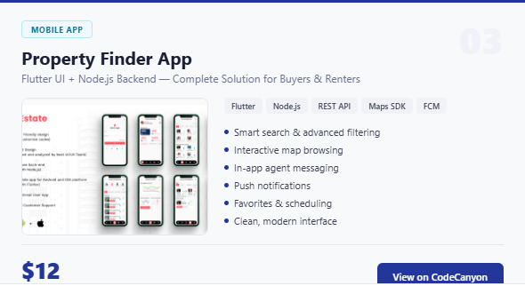 Property Finder App — Flutter + Node.js