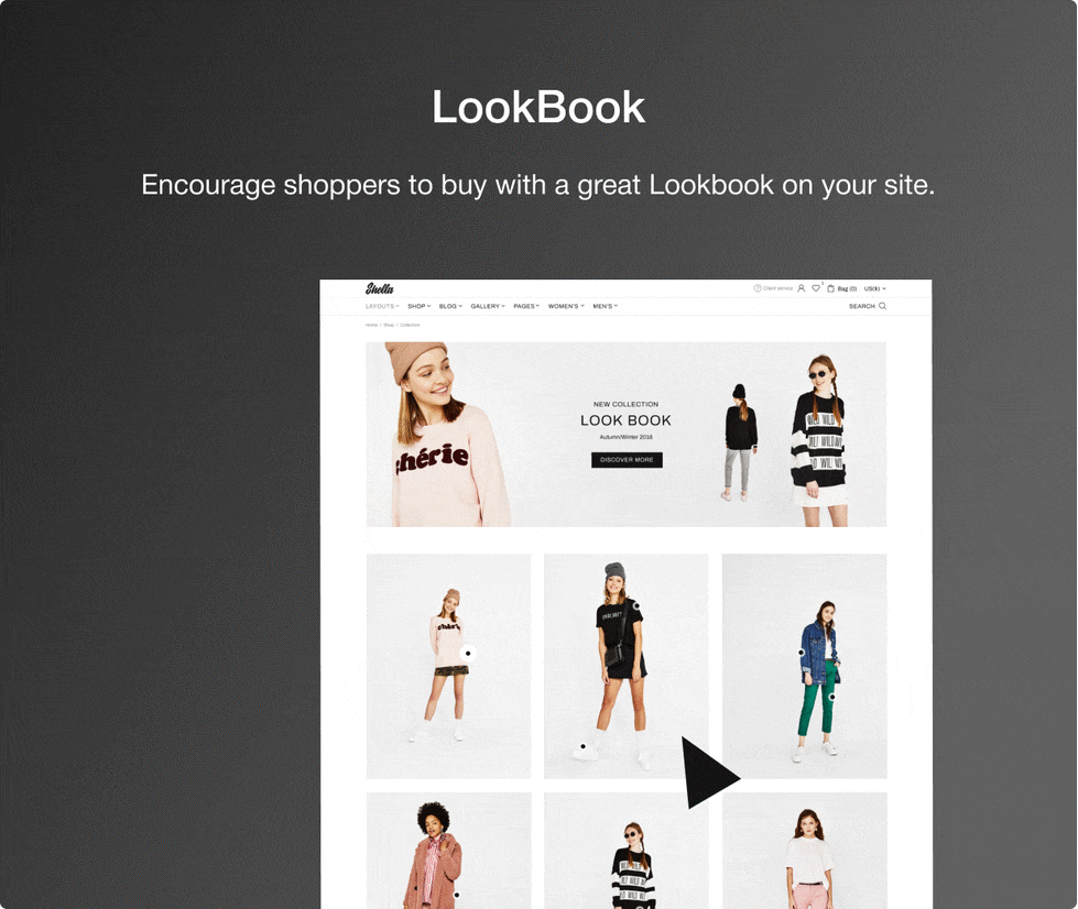 Two variants of Lookbook at Shella Shopify theme