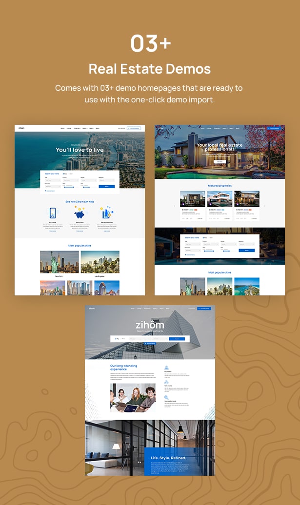 Zihom Real Estate WordPress Them Premade Demos