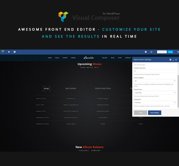 Lucille Music WordPress Theme Front End Editor wysiwyg - Visual Composer