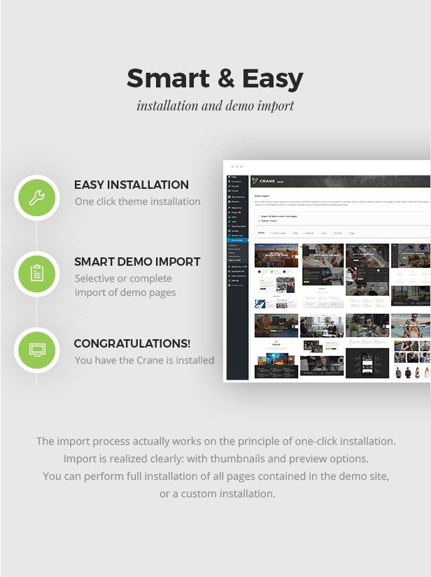 Smart and Easy Installation and One Click Demo Import