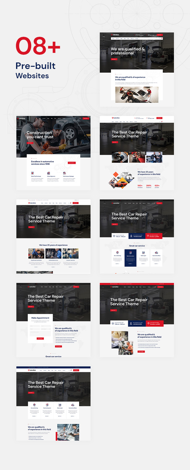 Carutos Auto Parts WordPress Theme - 08 Available Auto Service Demos Samples