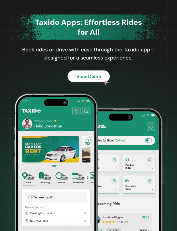 Taxido | Full Solution Taxi Cab Booking with Laravel and React Native