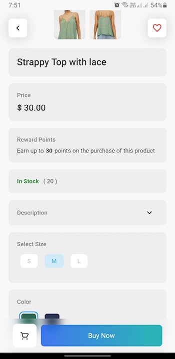Product screen Reward Points