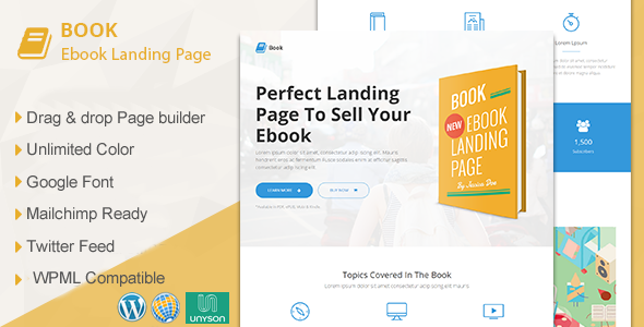 Book - Responsive Ebook Landing Page WordPress Theme - Marketing Corporate