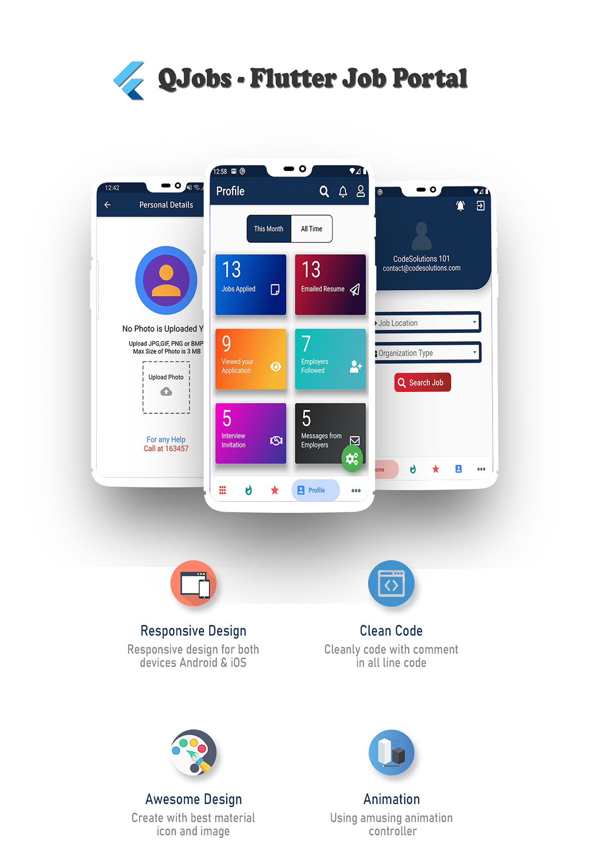 QJobs-Flutter Job Portal UI Template Kit by codesolutions101 | CodeCanyon