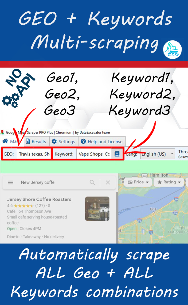 Scrape data and contacts from Google Maps - scrape multiple GEO and KEYWORD