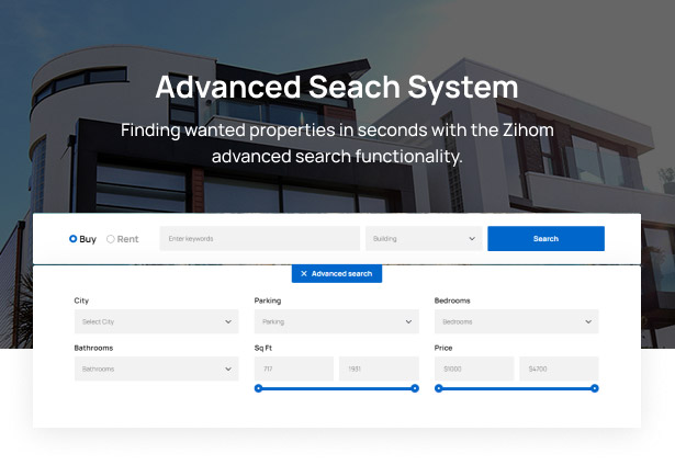 Zihom Real Estate WordPress Theme - Advanced Search Filter 