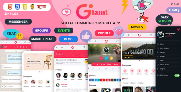 Giami Social Network Mobile App UI Tool Kit free download