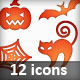halloween icons witch cat hat pumpkin