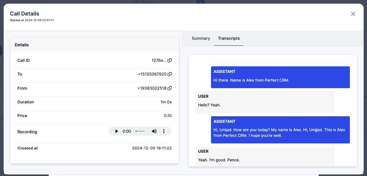 Call Log Details Modal