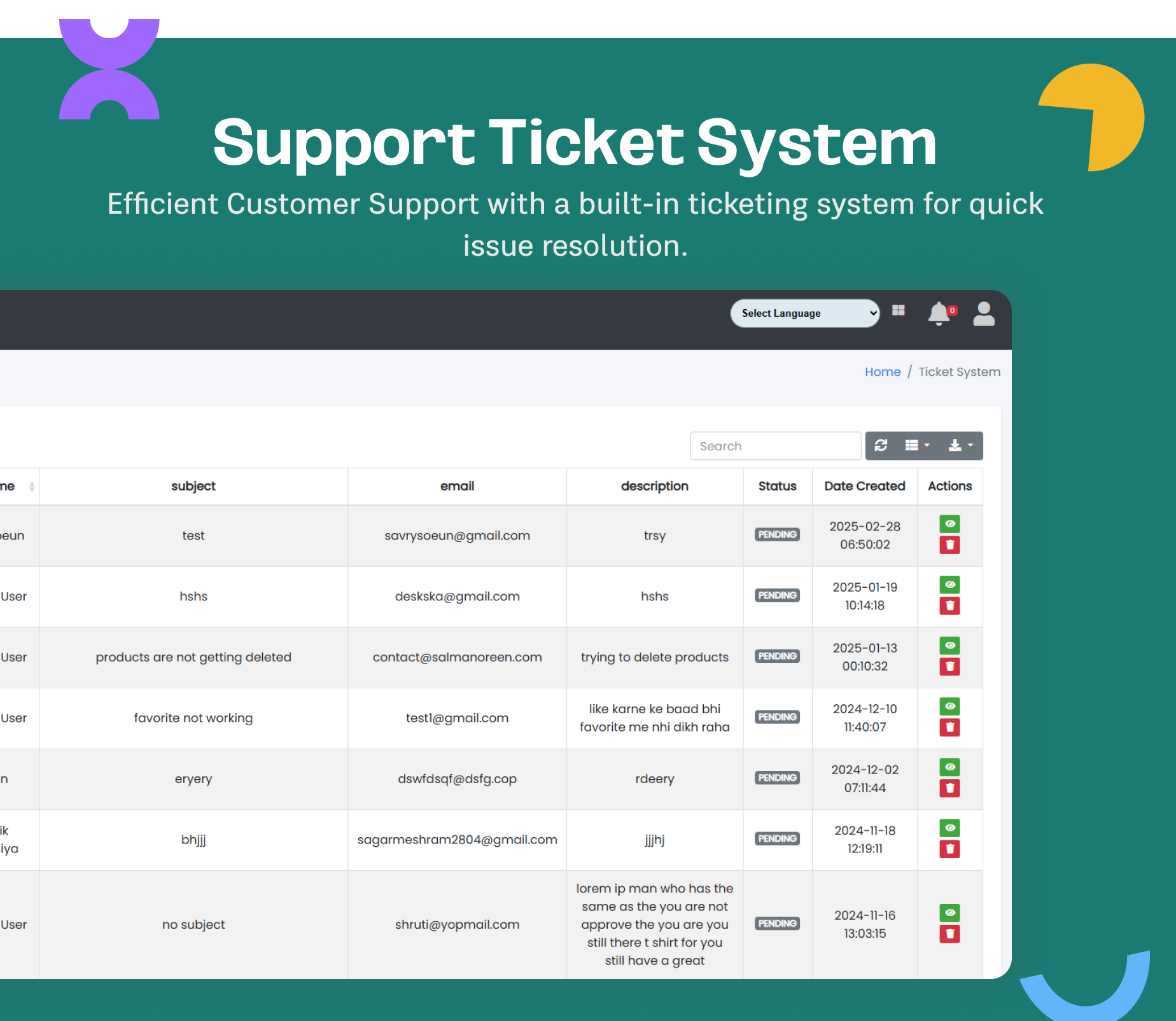 Support Ticket System - eShop website for Multi vendor ecommerce marketplace / CMS