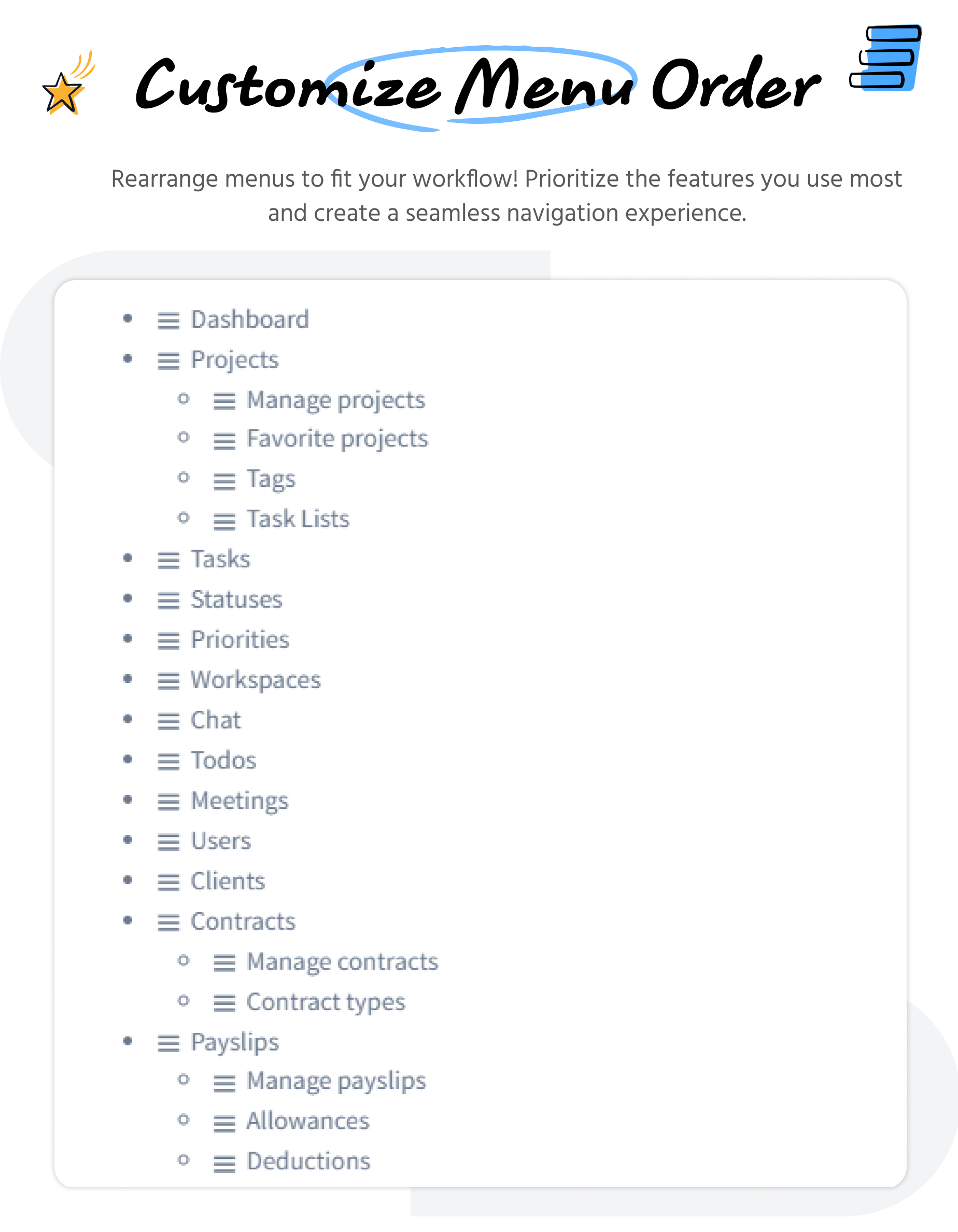 Customise menu order - Admin panel - Taskify SaaS - Project Management, Task Management & Productivity Tool