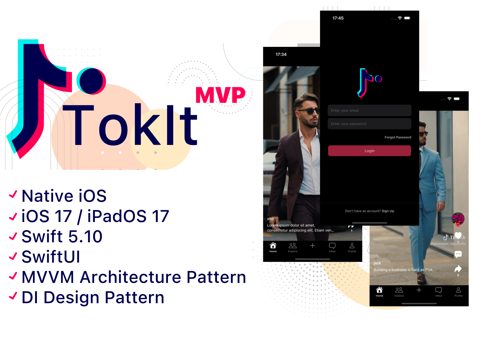 TokIt MVP - Short Video Sharing App, TikTok Clone, Social Media, iOS, SwiftUI, Swift - 3