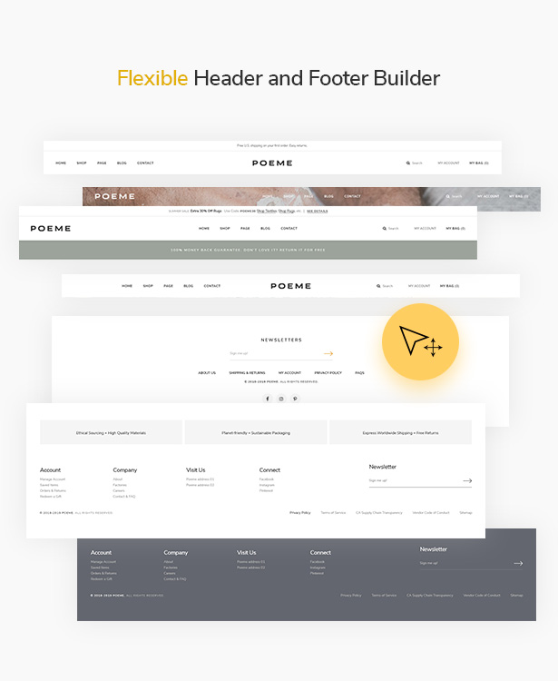 Flexible Multiple Header & Footer Styles