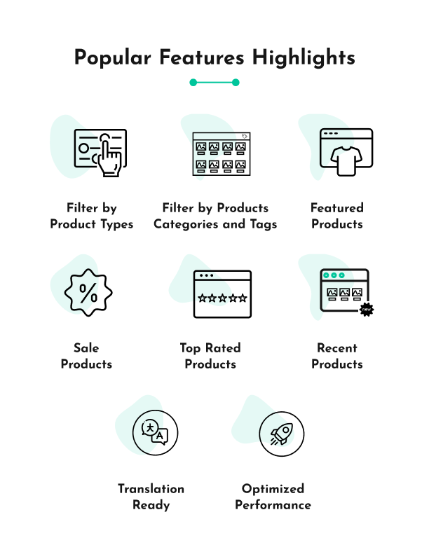Destaques de recursos populares - Catálogo avançado de produtos para WooCommerce