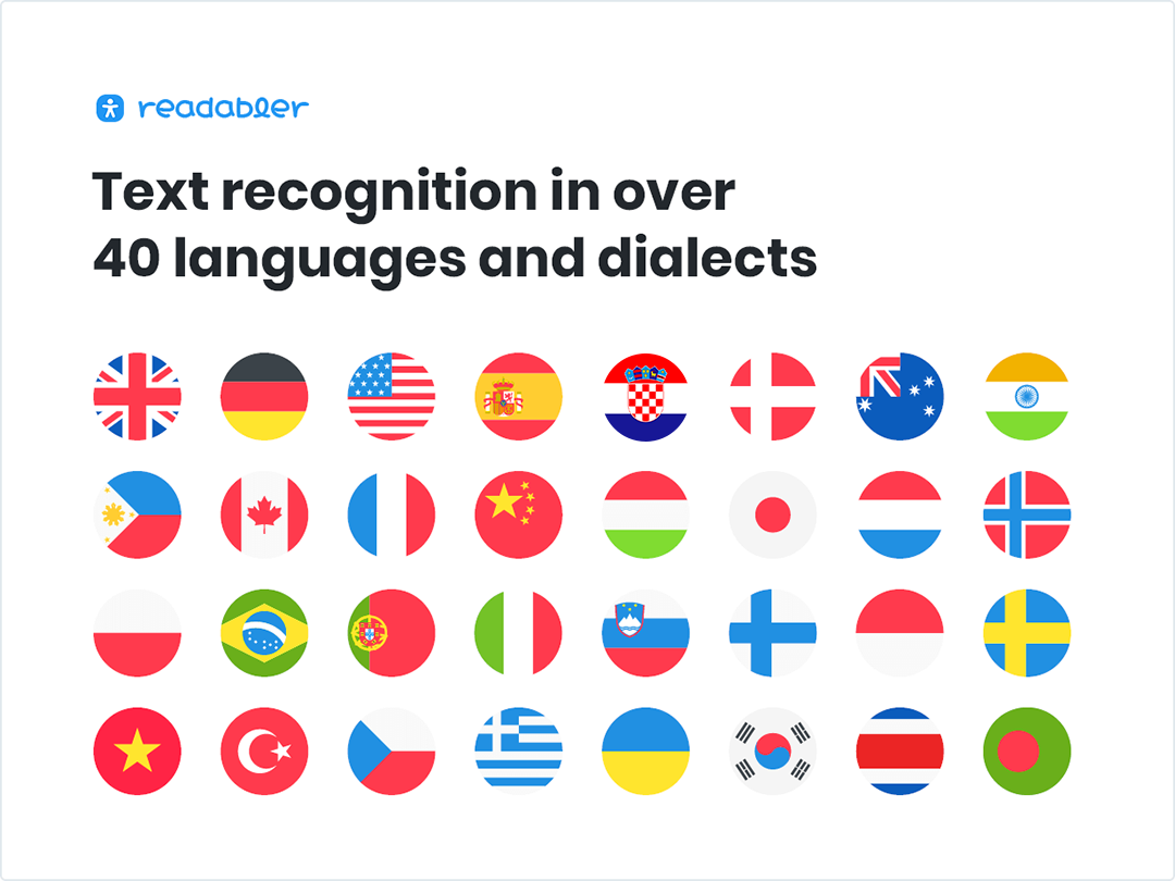 Text recognition in over 40 languages and dialects