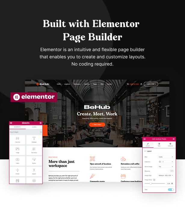 BeHub - Coworking Space WordPress Theme Elementor page builder