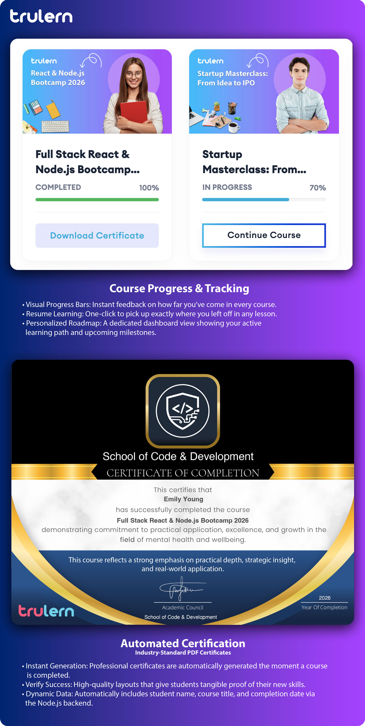 React LMS Automated Certificates and Progress Tracking