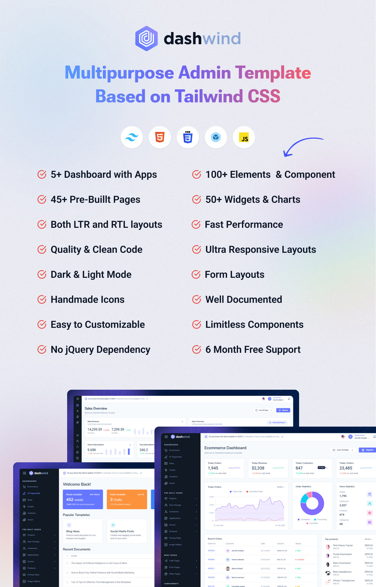DashWind - Multipurpose Tailwind CSS Admin Dashboard Template | DejaBuy