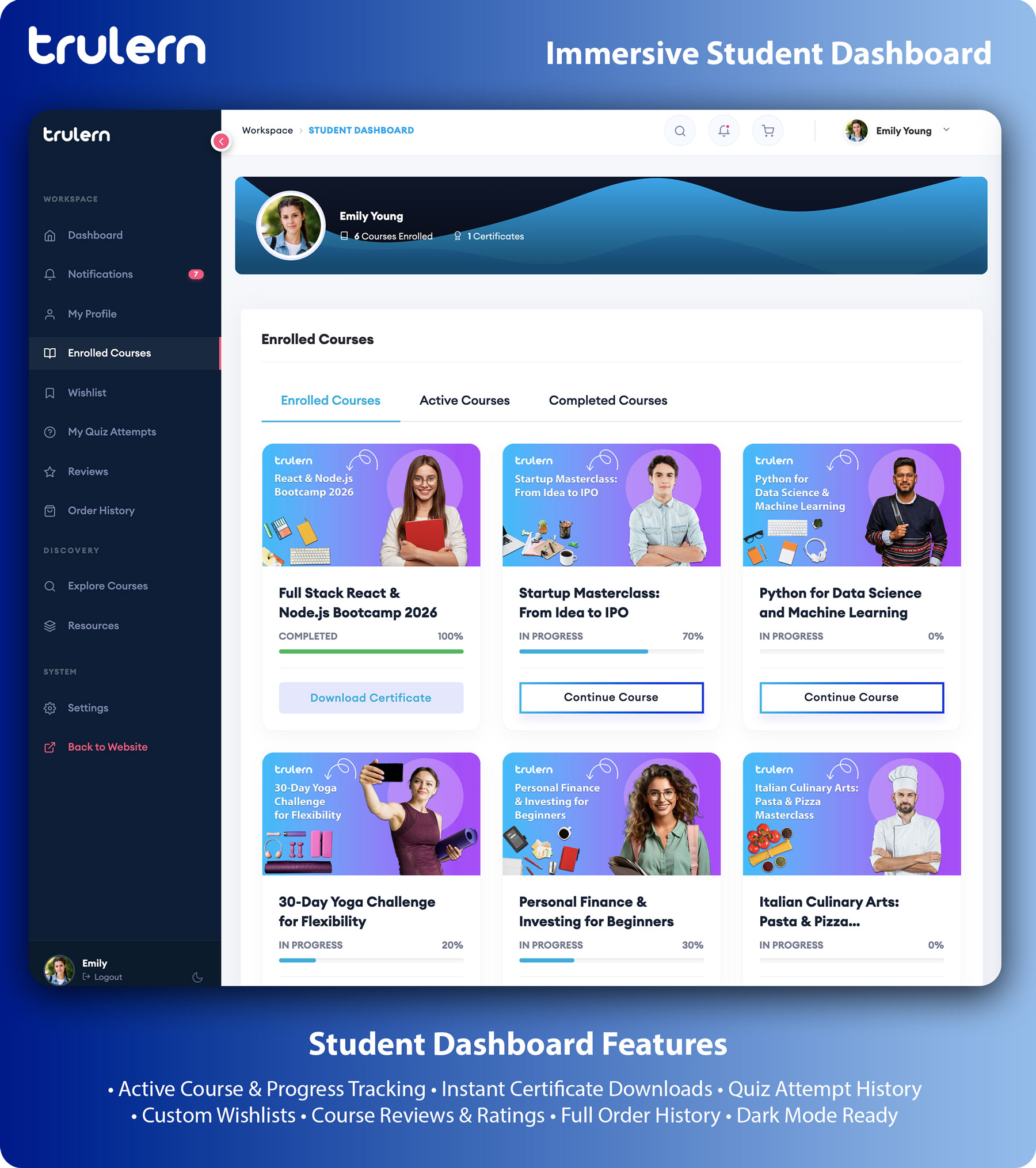MERN Stack LMS Student Enrolled Courses and Wishlist Portal