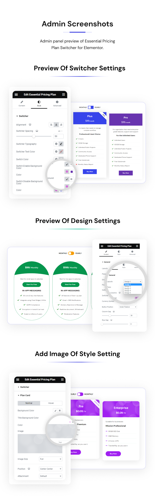 Admin Screenshots - Essential Pricing Plan Switcher for Elementor