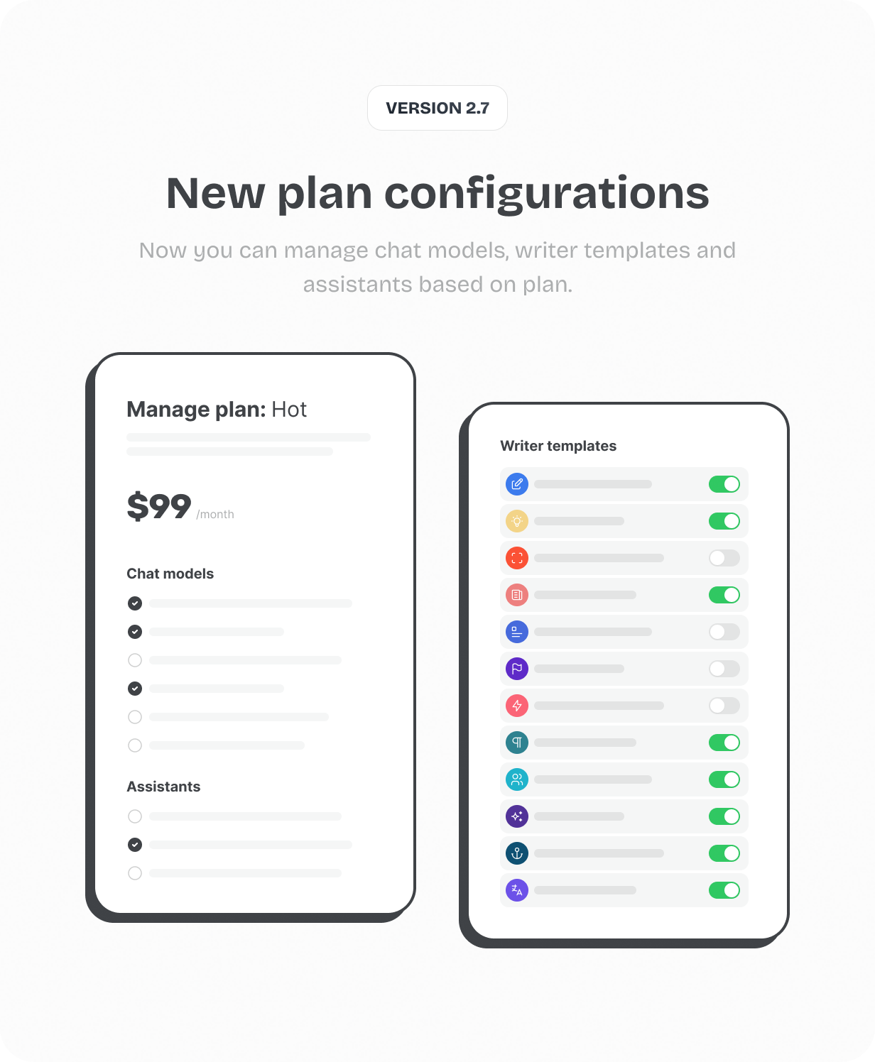 Now you can manage chat models, writer templates and assistants based on plan.  @heyaikeedo #aikeedo