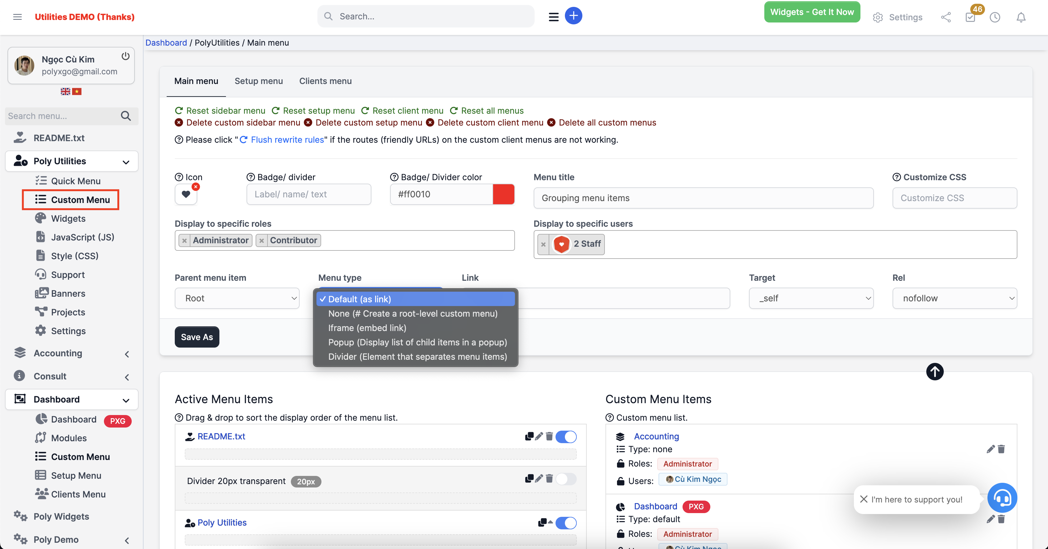 PolyUtilities for Perfex CRM: Quick Access Menu, Custom JS, CSS, and More - 3