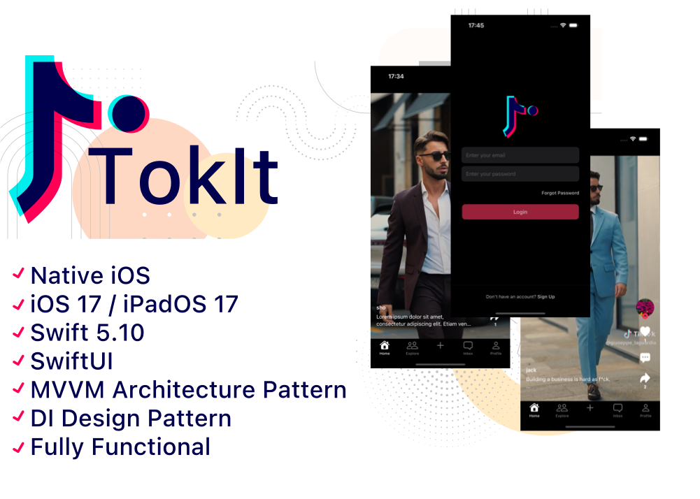 TokIt - Short Video Sharing App, Full App, TikTok Clone, Social Media, iOS, SwiftUI, Swift - 1