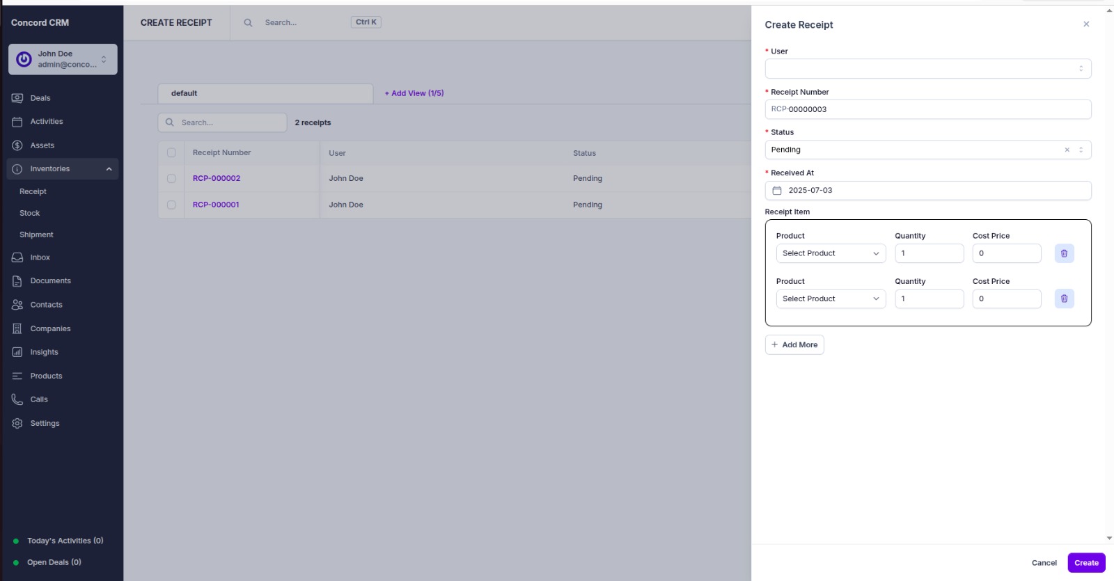 Inventory Management Module for Concord CRM - 1