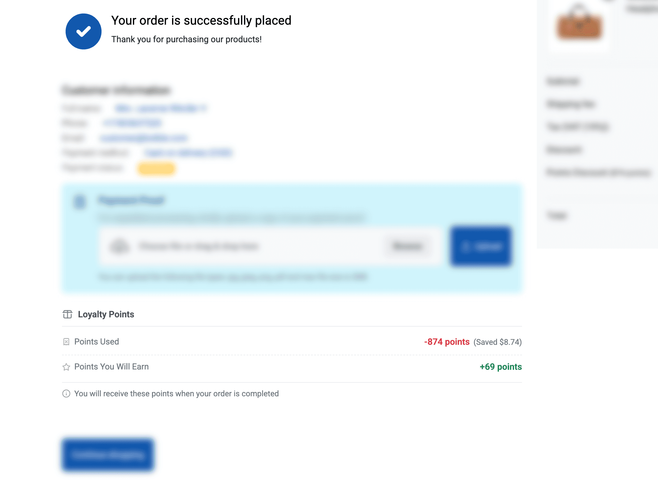 Points Info at Checkout Success Page