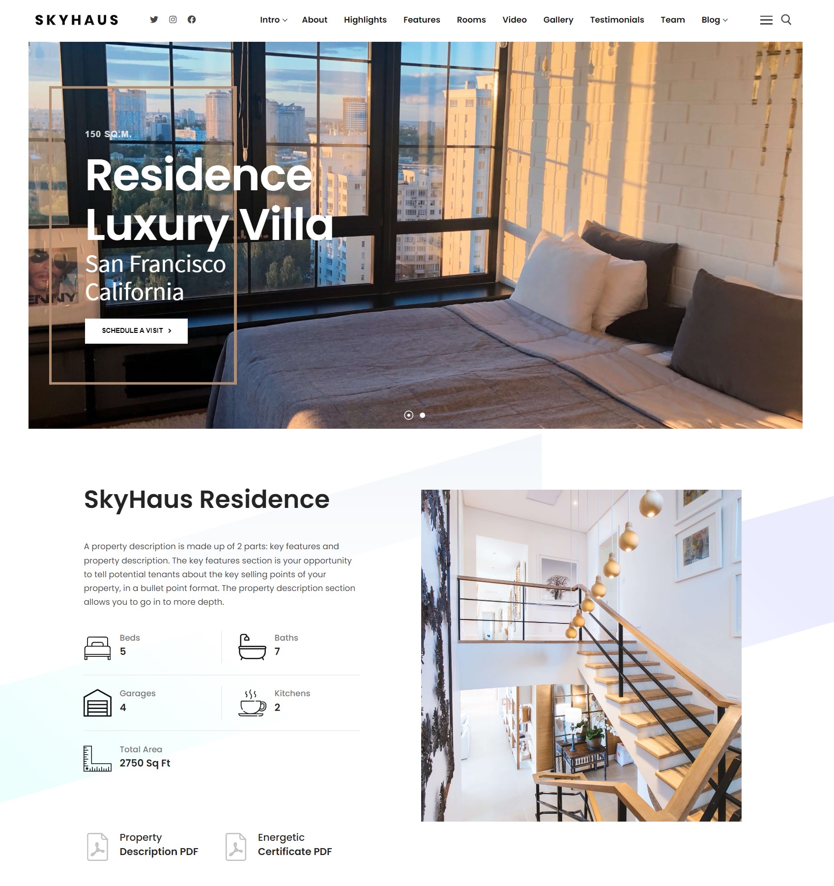 SkyHaus - Propriedade única, tema de uma página, vila de luxo