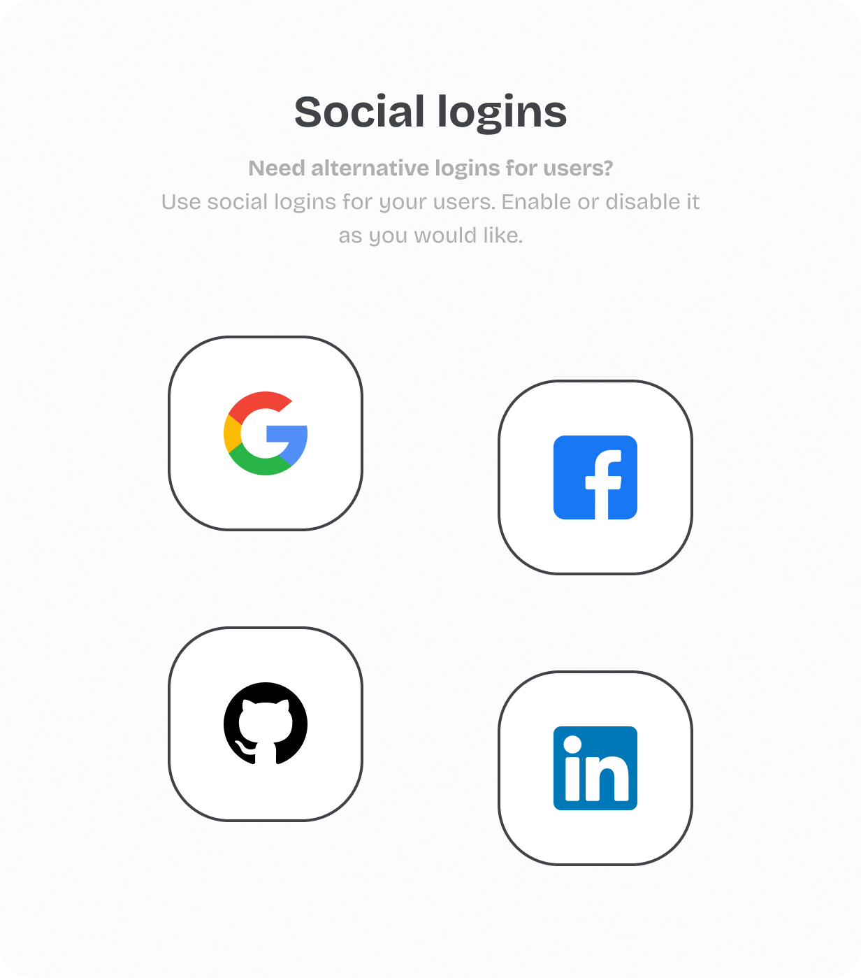 Social Logins Google Facebook LinkedIn Github @heyaikeedo #aikeedo