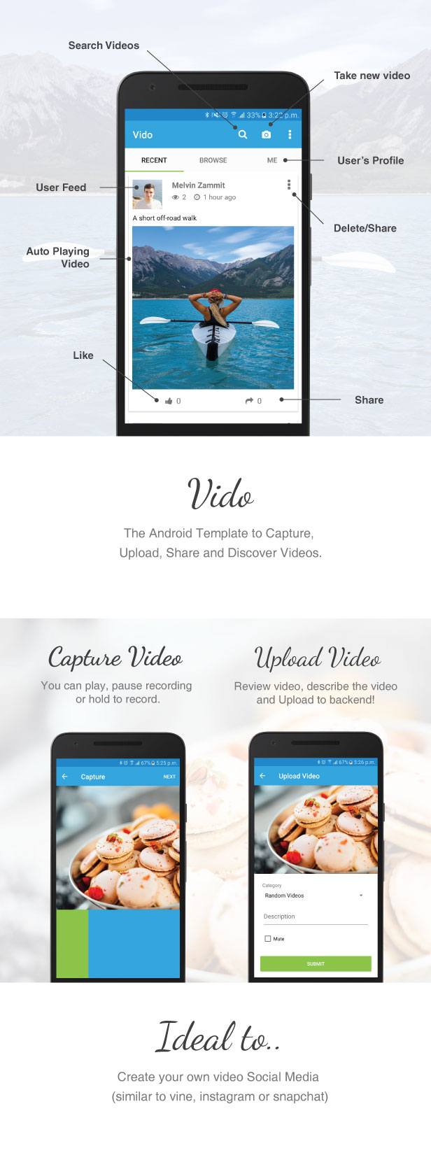 Vido - Video Social Media App Template - 1