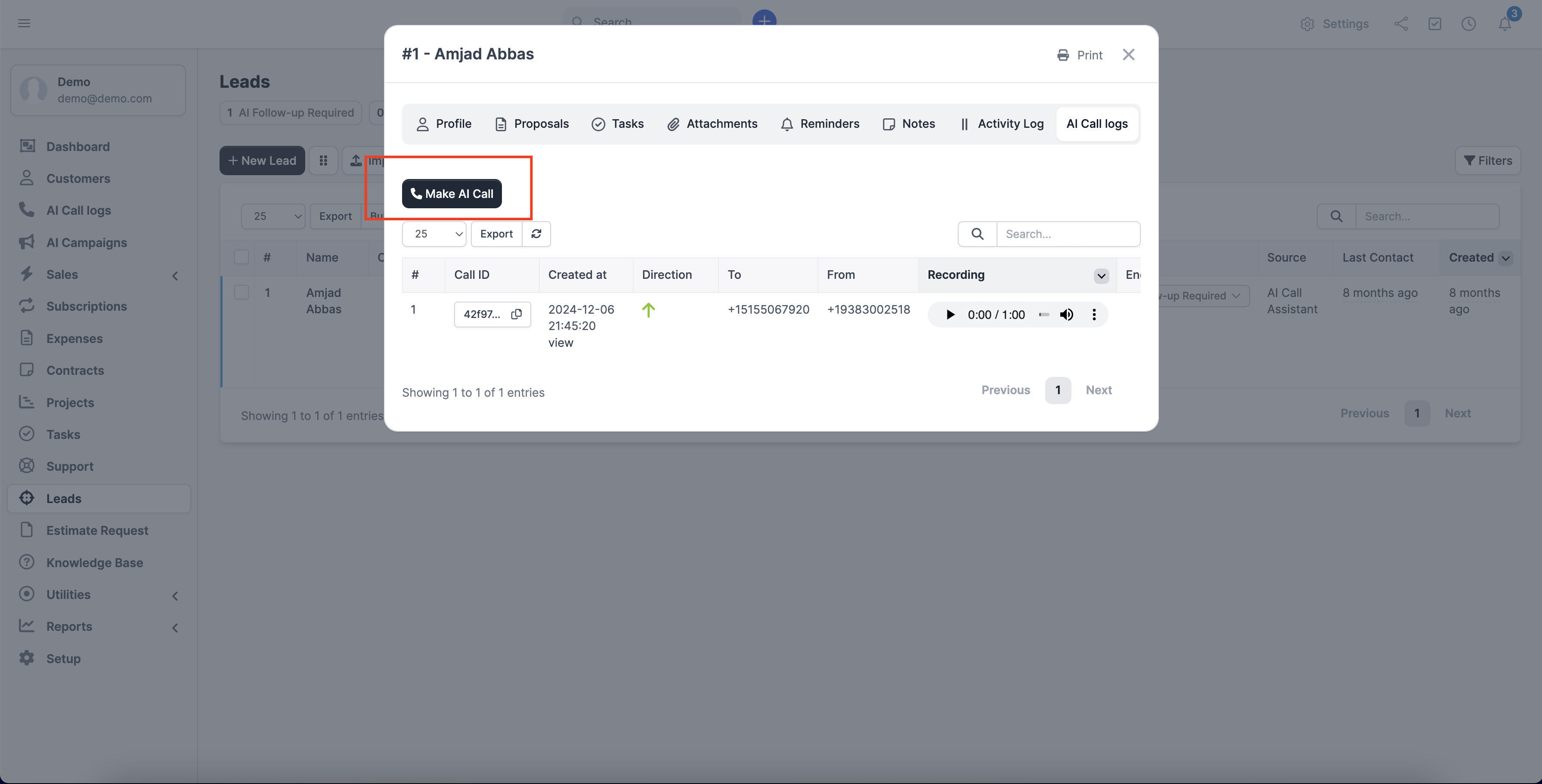 Lead Profile with Calls