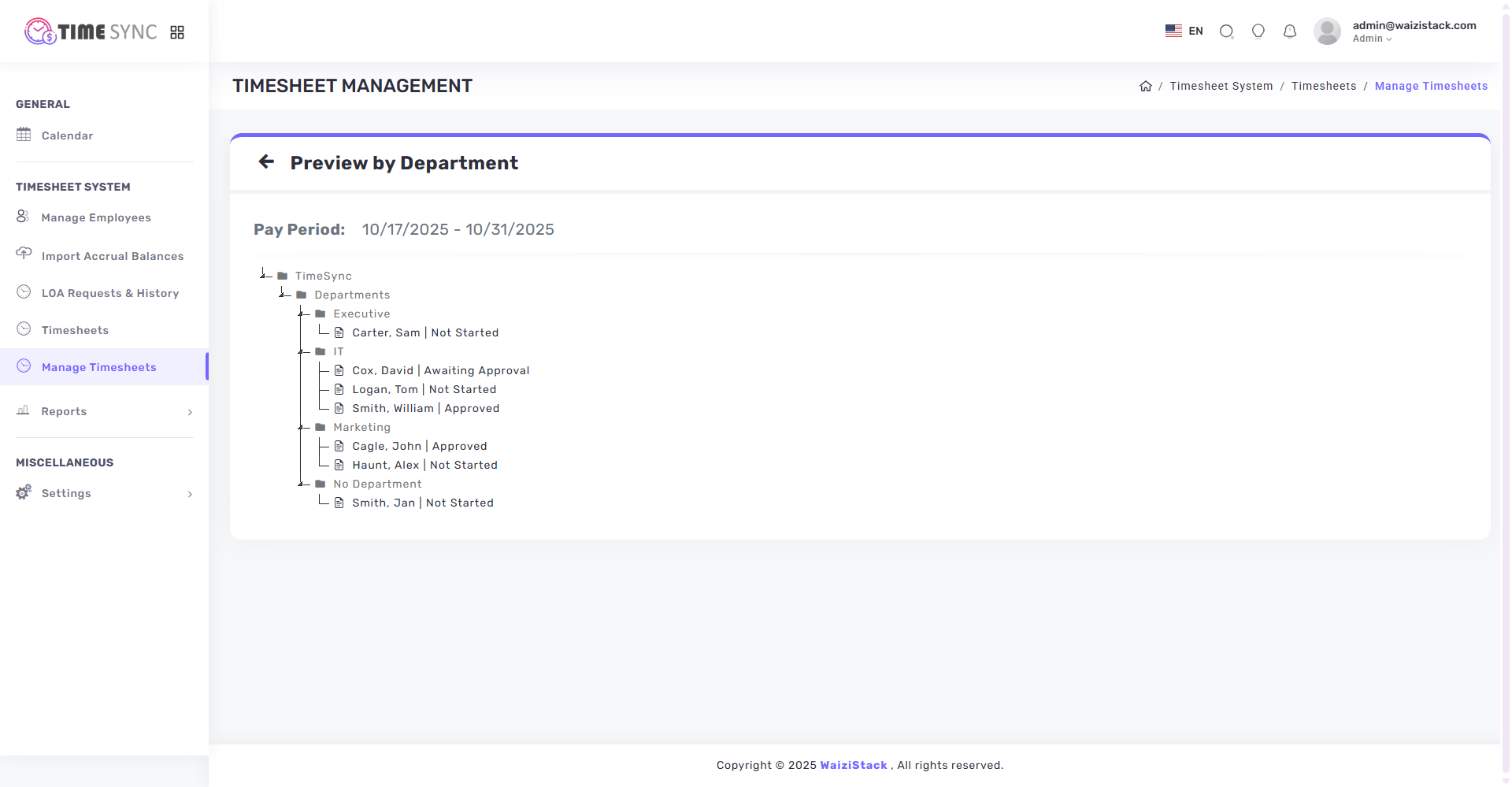 Preview by Department (TreeView)