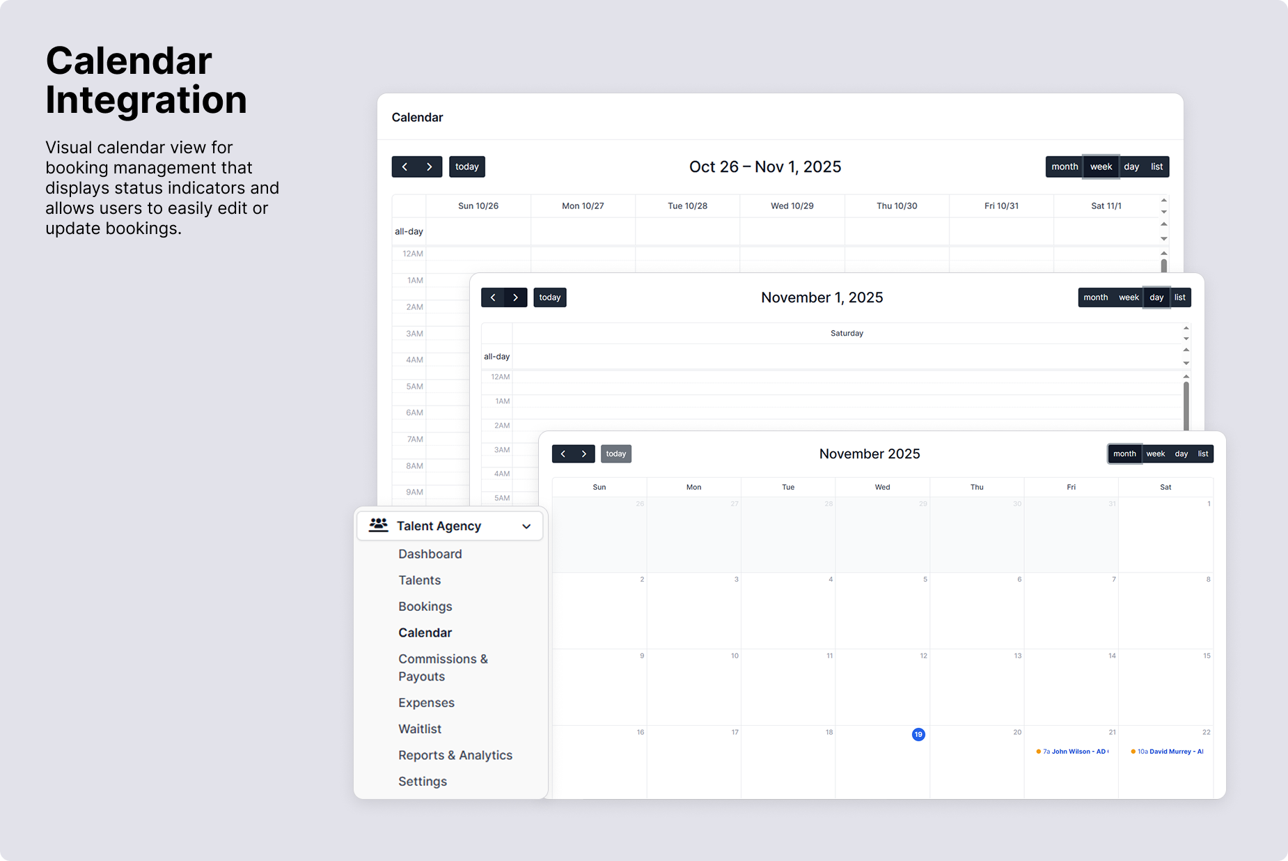 Calendar Integration view
