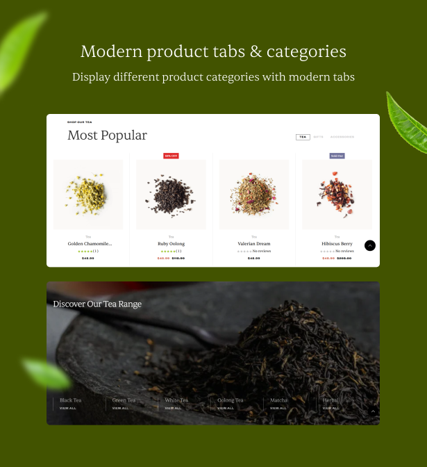Modern product tabs & categories