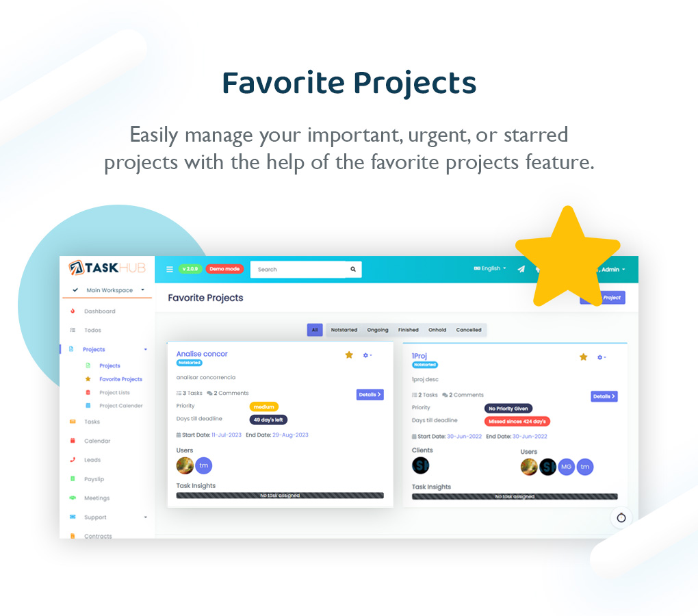 Favorite projects - Taskhub SaaS