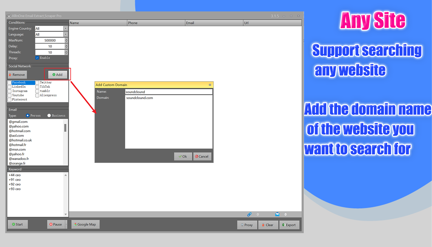 AllInOne Email Extract & Scraper Pro with Proxy-Email spider software,Email grabber online free,Email extractor app,Email list building,Email extractor from website