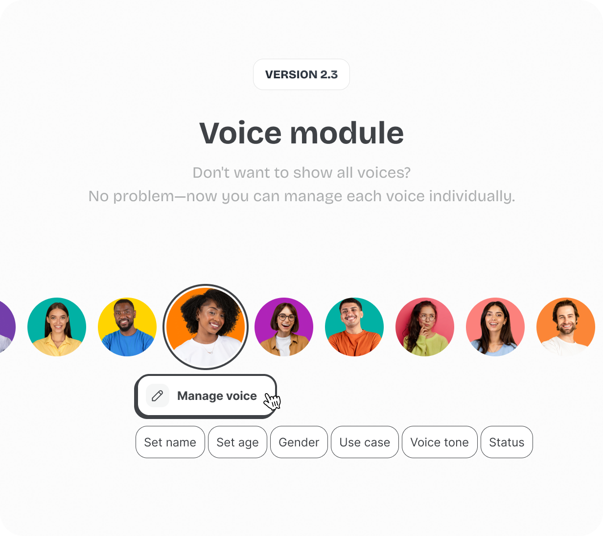 Don't want to show all voices? No problem, now you can manage each voice individually. @heyaikeedo #aikeedo