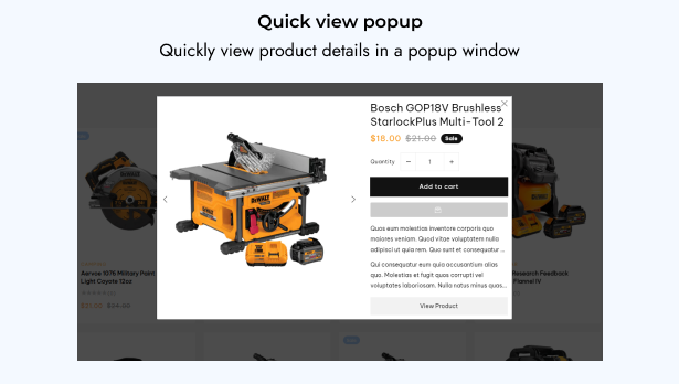 Quick view popup