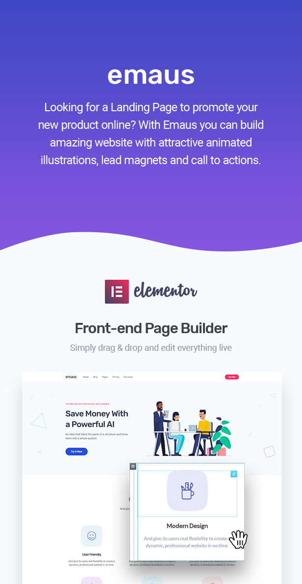 Emaus - SaaS App and Startup Elementor WordPress Theme