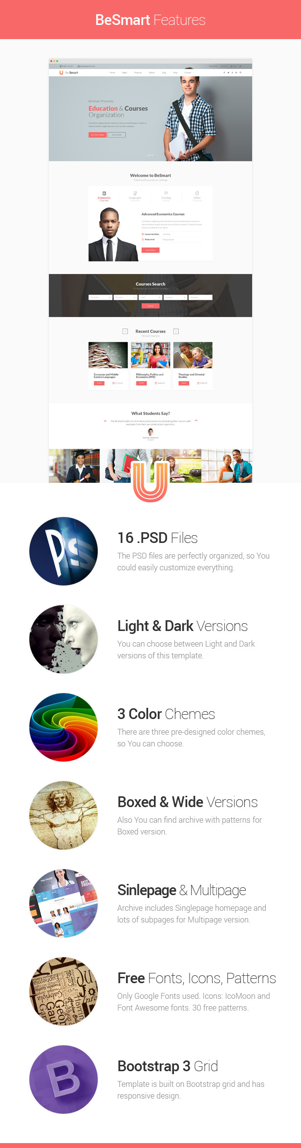 BeSmart - Education & Courses PSD Template - 3