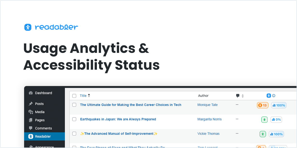 Usage Analytics and Accessibility Status