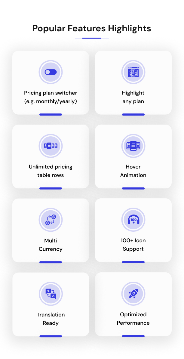 Popular Features Highlights - Essential Pricing Plan Switcher for Elementor