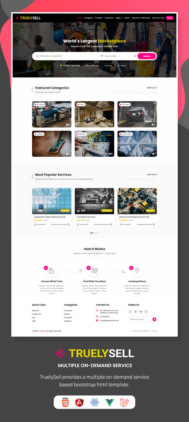 Truelysell - Service Marketplace, Service Provider List Template (HTML Angular, Laravel, Vue, React) - 4